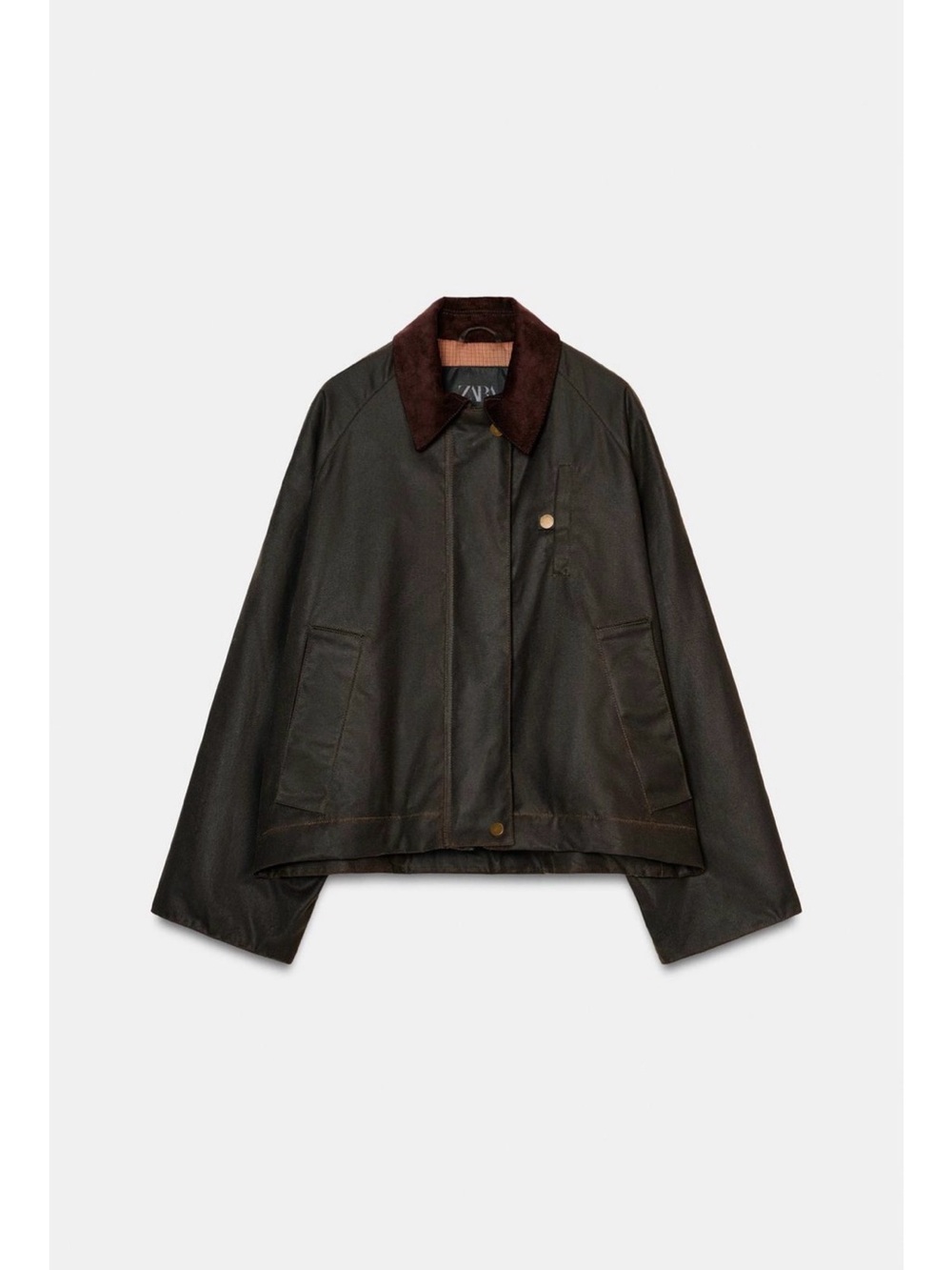 Zara Dark Brown Leather Jacket with Contrast Corduroy Collar